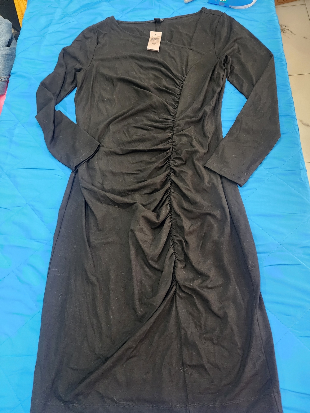 Ann Taylor Black Long Sleeve Ruched Front Dress
